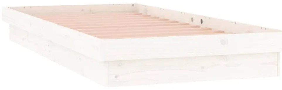vidaXL Πλαίσιο Κρεβατιού LED Λευκό 75x190 εκ. Μικρό Μονό Μασίφ Ξύλο