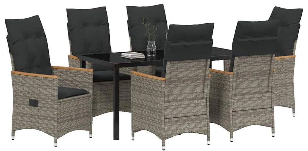 vidaXL Σέτ φαγητού για κήπο με μαξιλάρι 7 pcs Γκρι Πολυ ράταν