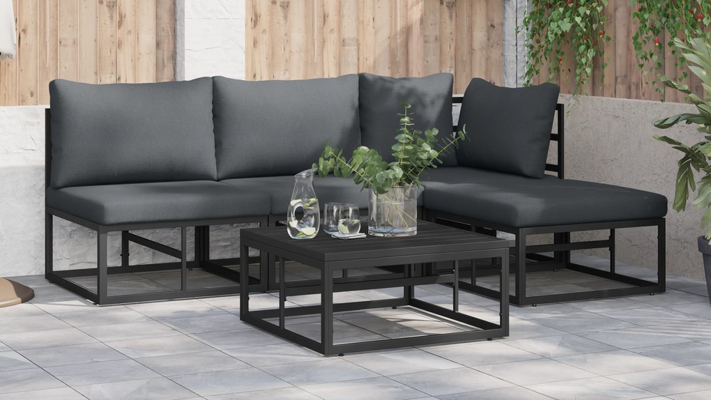 vidaXL Σετ Καναπέ Κήπου 4 pcs Μαύρο 211.5 x 141.5 x 71 εκ Αλουμίνιο