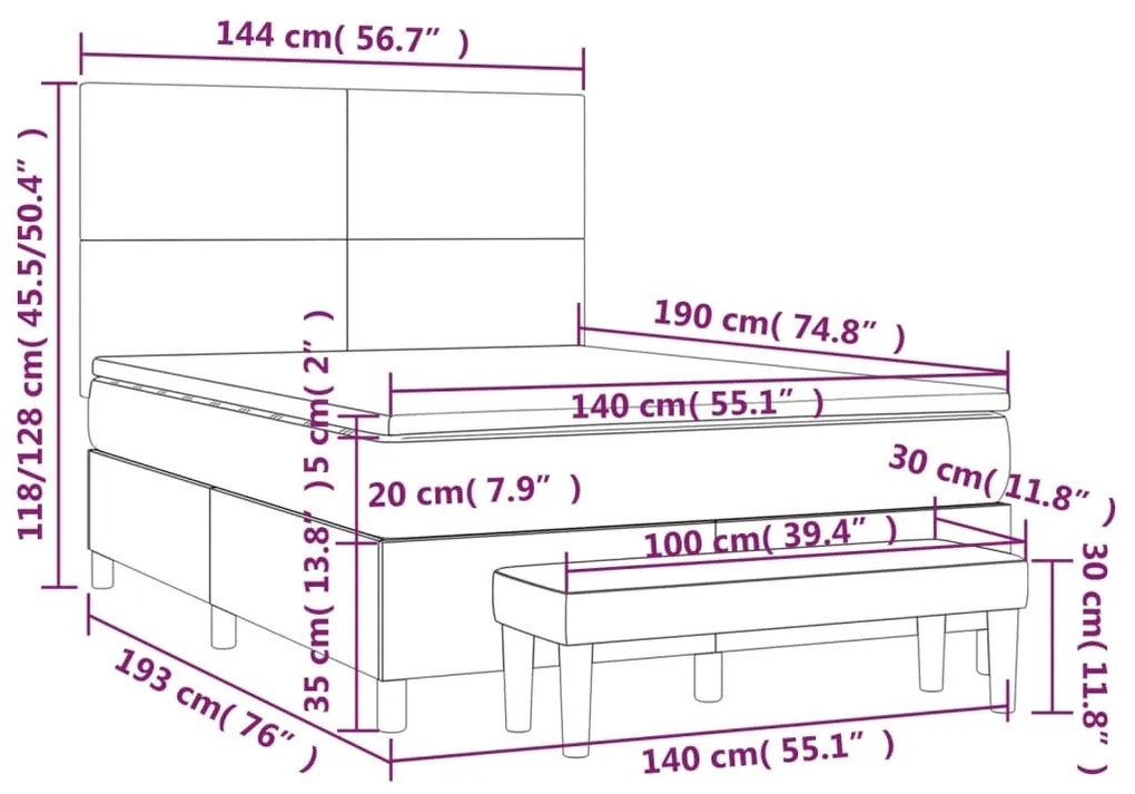 ΚΡΕΒΑΤΙ BOXSPRING ΜΕ ΣΤΡΩΜΑ ΑΝΟΙΧΤΟ ΓΚΡΙ 140X190 ΕΚ. ΥΦΑΣΜΑΤΙΝΟ 3136989