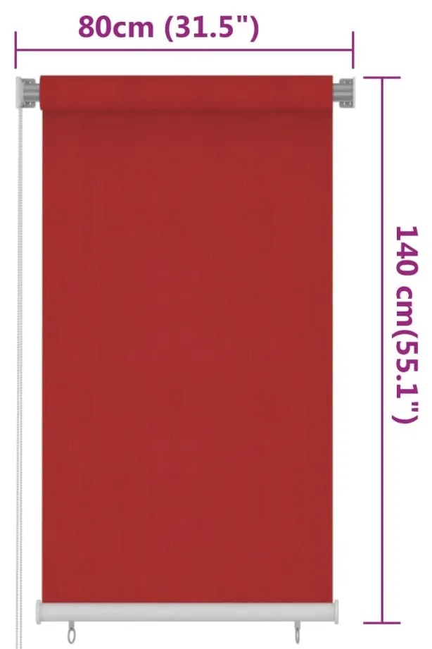 vidaXL Στόρι Σκίασης Ρόλερ Εξωτερικού Χώρου Κόκκινο 80 x 140 εκ. HDPE