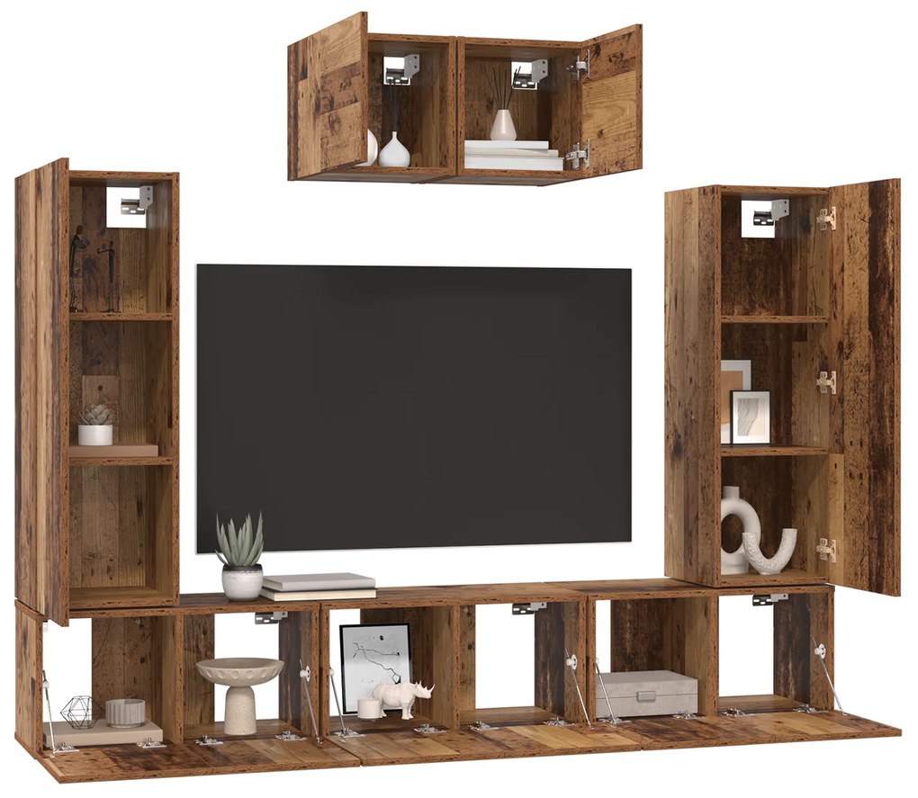 vidaXL Σετ επίπλου τηλεόρασης 7 pcs Παλιό ξύλο 180 x 30 x 120 εκ.