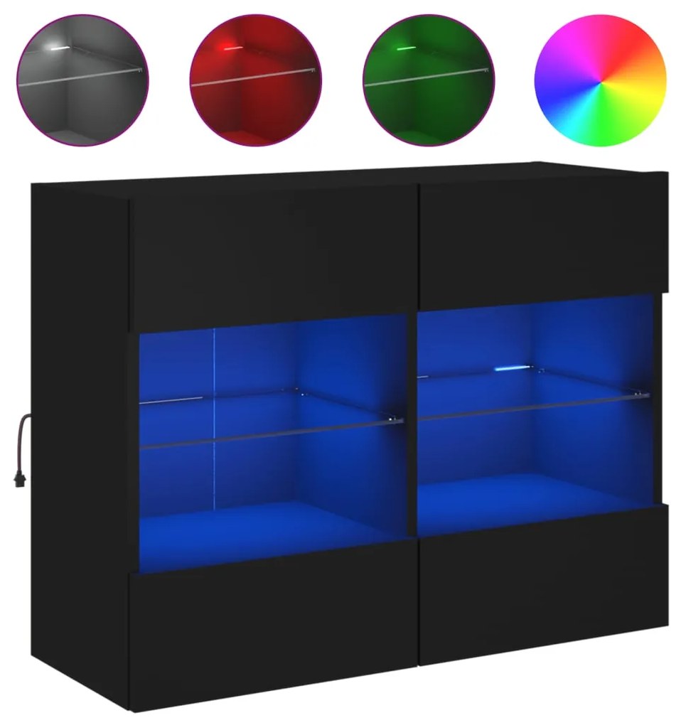 vidaXL Έπιπλο Τοίχου Τηλεόρασης με LED Μαύρο 78,5x30x60,5 εκ.