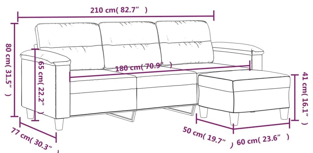 vidaXL Καναπές Τριθέσιος Σκούρο Γκρι 180 εκ. Ύφασμα Μικροϊνών Υποπόδιο