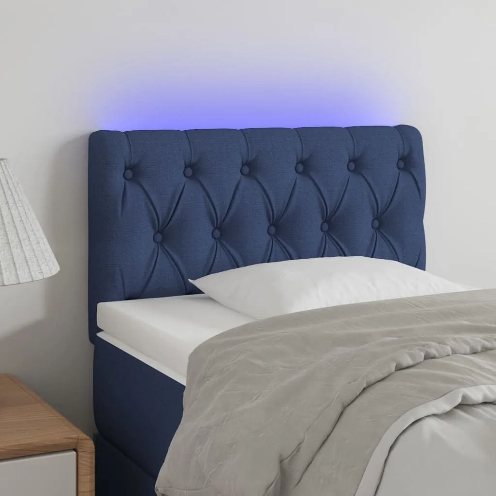 Κεφαλάρι Κρεβατιού LED Μπλε 80x7x78/88 εκ. Υφασμάτινο - Μπλε