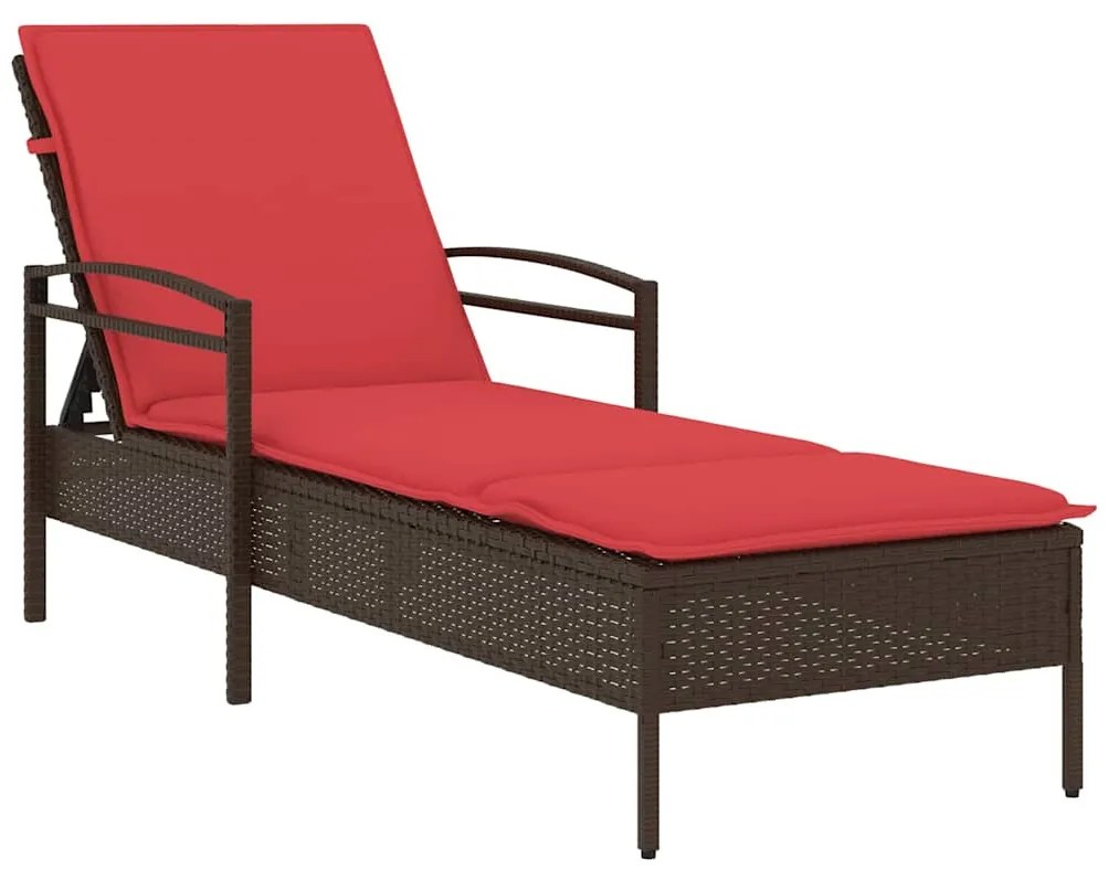 vidaXL Ξαπλώστρα με Μαξιλάρι Καφέ 63x200x81 εκ. από Συνθετικό Ρατάν (μόνο για τις ΗΠΑ)