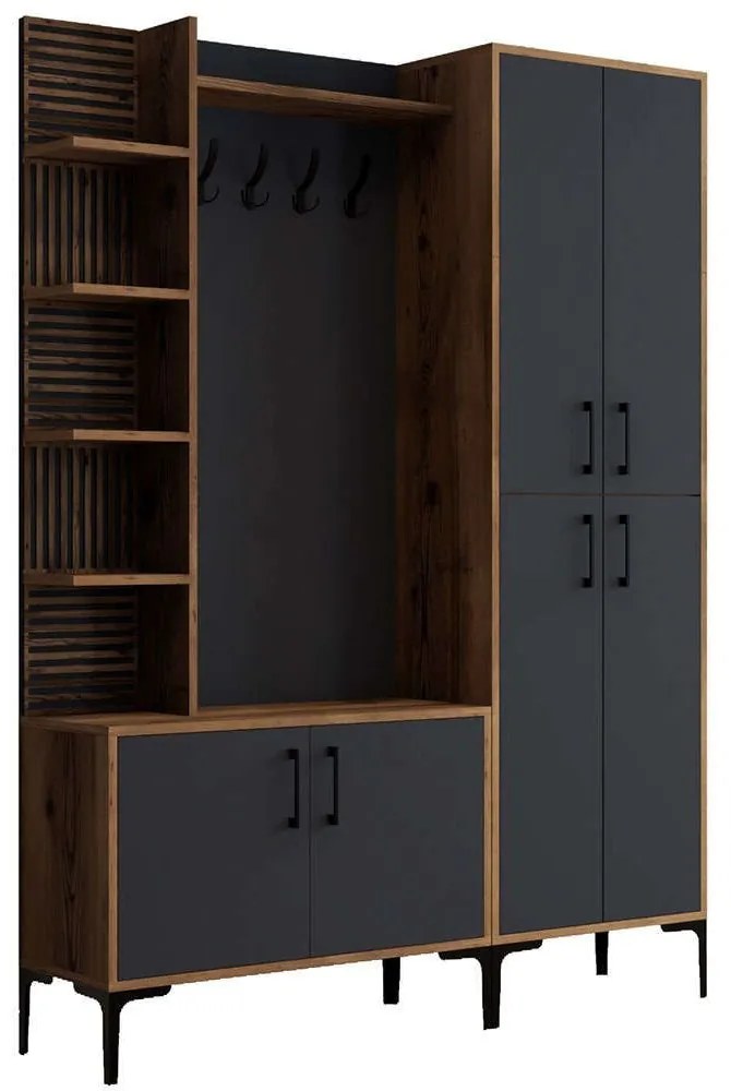 Έπιπλο Εισόδου Viyana 845HCT4223 150x35x200cm Walnut-Anthracite Μελαμίνη,Μέταλλο