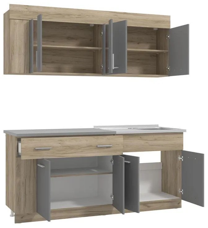 Σύνθεση κουζίνας LEONA 180 Grey oak - Γκρί 180x60x200 εκ. 180x60x200 εκ.