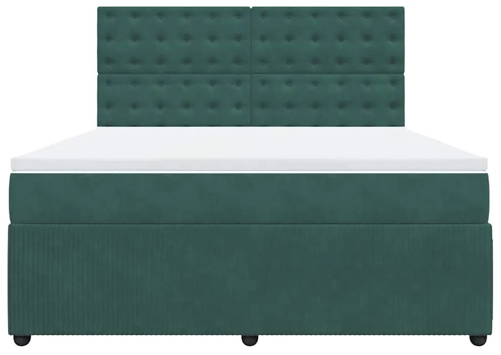 vidaXL Κρεβάτι Boxspring με Στρώμα Σκούρο Πράσινο 180x200εκ. Βελούδινο