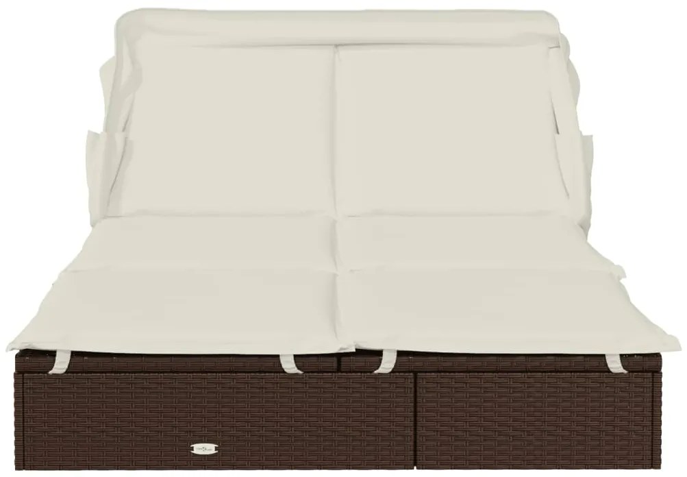 vidaXL Ξαπλώστρα 2 Ατόμων Πτυσ. Οροφή Καφέ 213x118x97 εκ. Συνθ. Ρατάν