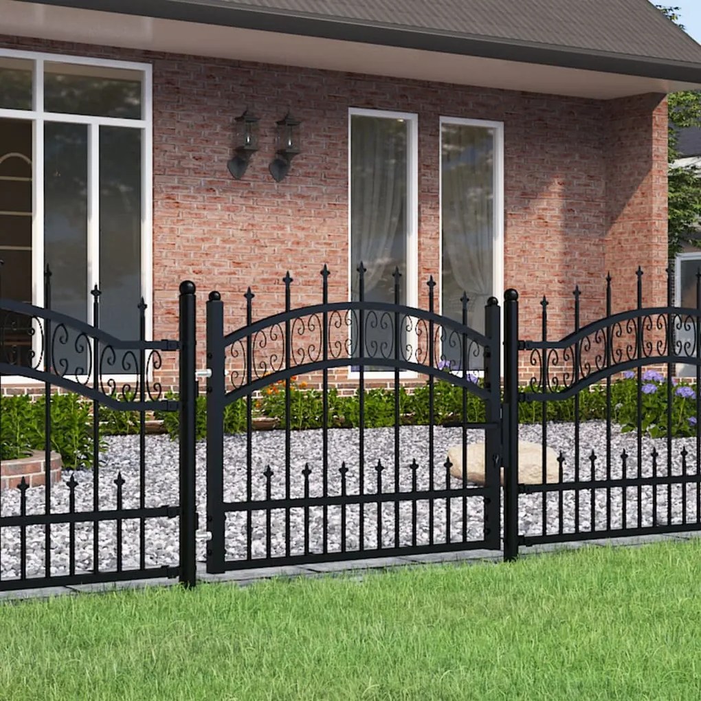 Πόρτα Περίφραξης με Κορυφή Δόρυ Μαύρη 103x75 εκ. από Ατσάλι με Ηλεκτροστατική Βαφή