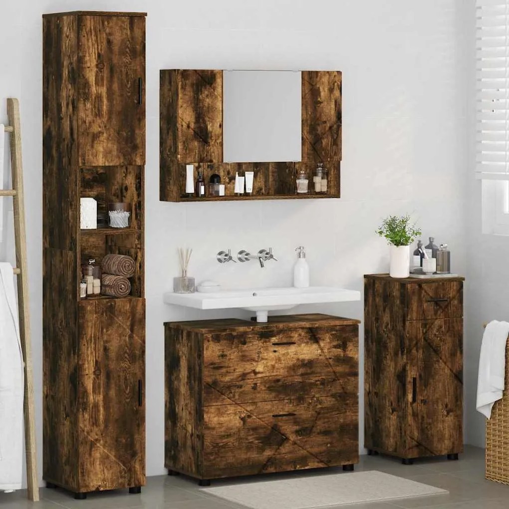 vidaXL Σετ Επίπλων Μπάνιου 4 pcs Καπνιστή δρυς 30 x 35 x 192 εκ.