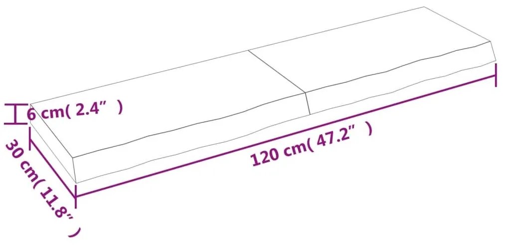 Ράφι Τοίχου Ανοιχτό Καφέ 120x30x(2-6)εκ. Επεξ. Μασίφ Ξύλο Δρυός - Καφέ