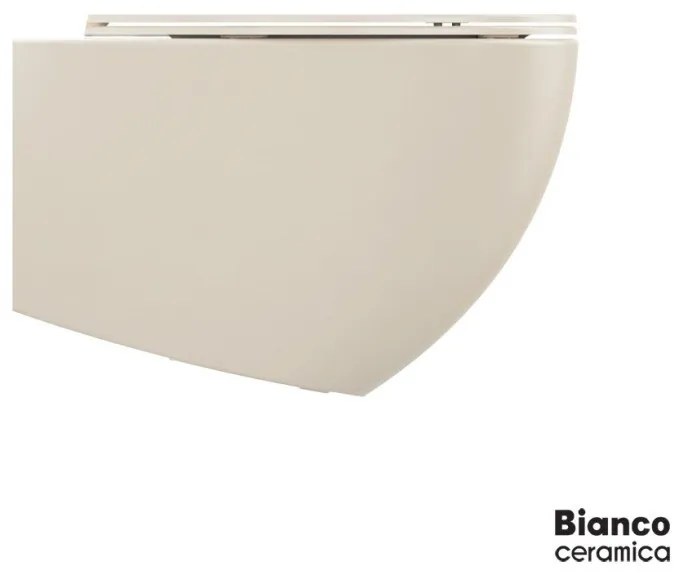 Bianco Ceramica Lenta Rimless 381500C-311 Ivory Matt Λεκάνη Κρεμαστή 53cm με κάλυμμα βακελίτη Slim Soft Close αποσπώμενο