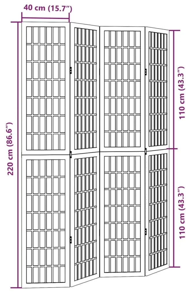 Διαχωριστικό Χώρου με 4 Πάνελ Λευκό από Μασίφ Ξύλο Παυλώνιας - Λευκό