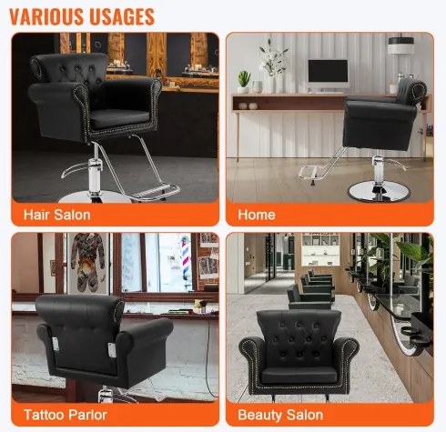 VEVOR Salon Chair, Barber Chair for Hair Stylist, Styling Chair with Heavy Duty Hydraulic Pump, 360° Swivel Hair Salon Chair with Footrest for Beauty Spa Shampoo, Max Load Weight 330 lbs, Black