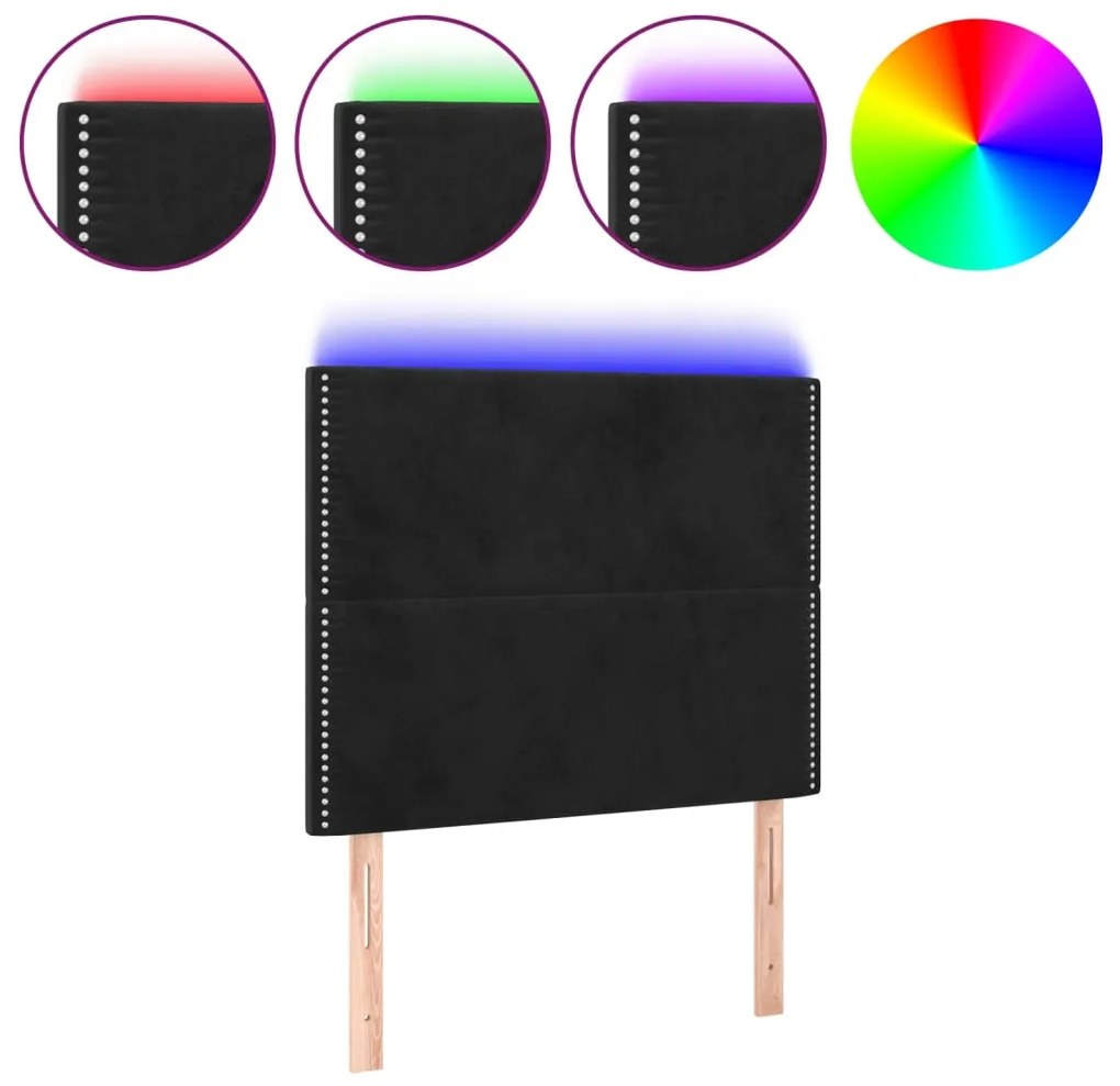 vidaXL Κεφαλάρι Κρεβατιού LED Μαύρο 80x5x118/128 εκ. Βελούδινο