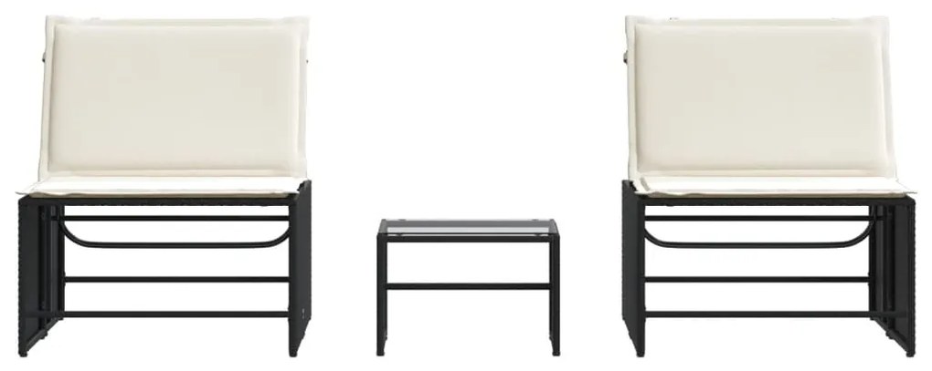 vidaXL Ξαπλώστρες 2 τεμ. με Τραπέζι από Μαύρο Συνθετικό Ρατάν