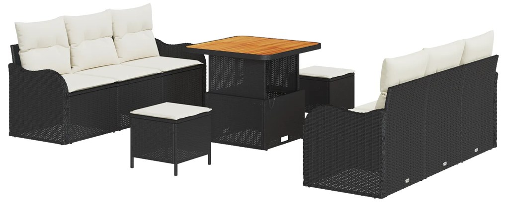 vidaXL Σετ καναπέ κήπου 9 τεμαχίων  με Μαξιλάρια Μαύρο Πολυ Ρατάν Ακακία