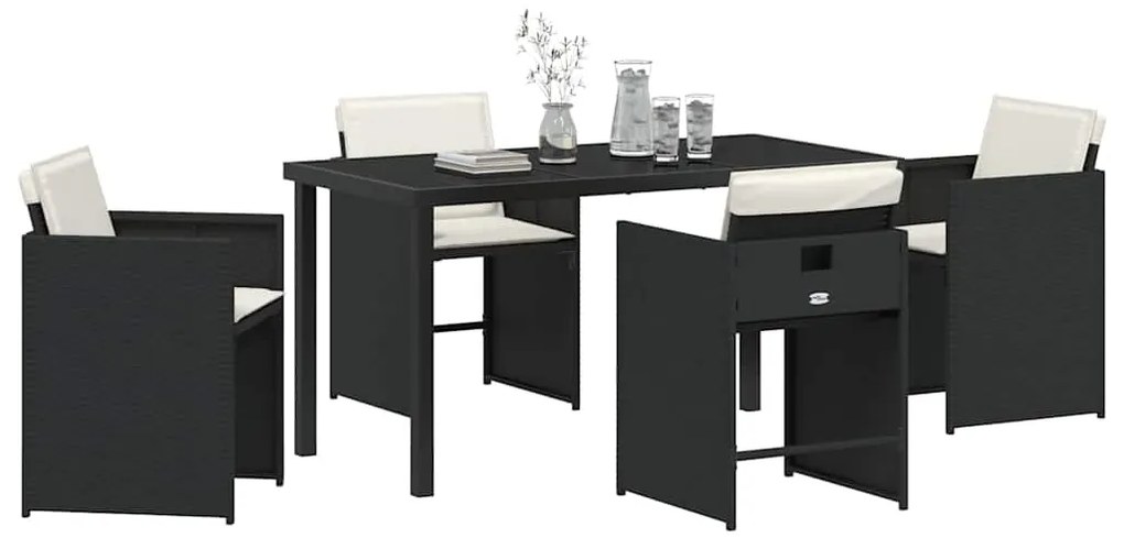 vidaXL Σέτ φαγητού για κήπο με μαξιλάρι 5 pcs Μαύρο συνθετικό ρατάν