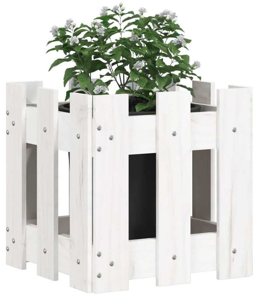 vidaXL Ζαρντινιέρα με Σχέδιο Φράχτη Λευκή 30x30x30 εκ. Μασίφ Πεύκο