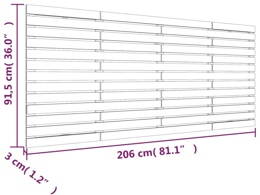 Κεφαλάρι Επιτοίχιο 206 x 3 x 91,5 εκ. από Μασίφ Ξύλο Πεύκου - Καφέ