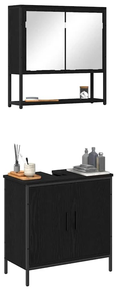 vidaXL Σετ Επίπλων Μπάνιου με ράφι 2 pcs Μαύρο Επεξεργασμένο ξύλο