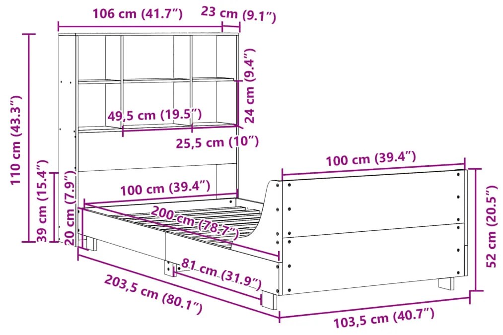 Σκελετός Κρεβ. Χωρίς Στρώμα Καφέ Κεριού 100x200 εκ Μασίφ Πεύκο - Καφέ