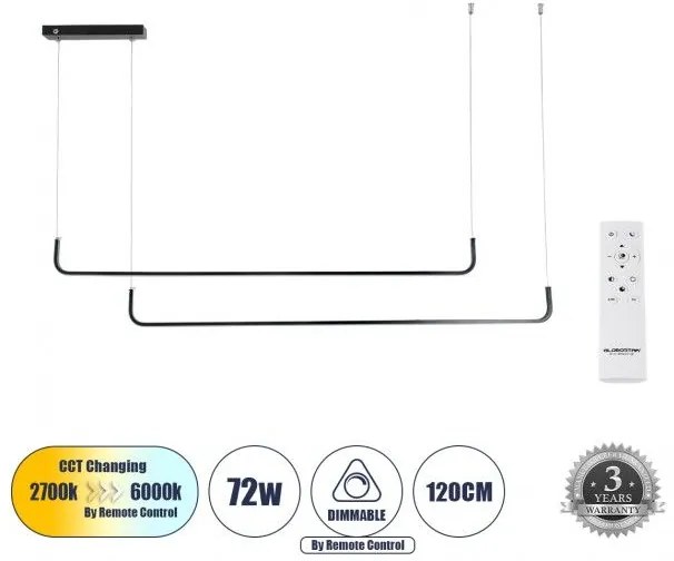 Κρεμαστο Φωτιστ LED CCT 72W LINARIA DUO Αλουμίνιο Dimmable Globostar 60924 Μαύρο