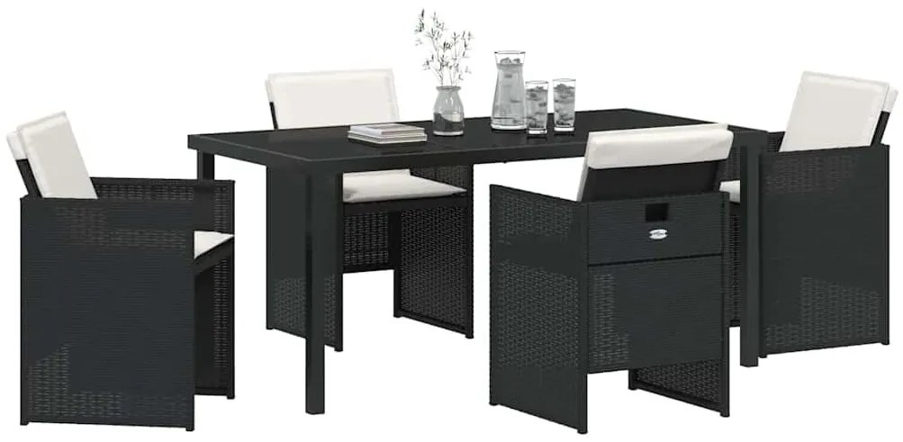 vidaXL Σέτ φαγητού για κήπο με μαξιλάρι 5 pcs Μαύρο Πολυ ράταν