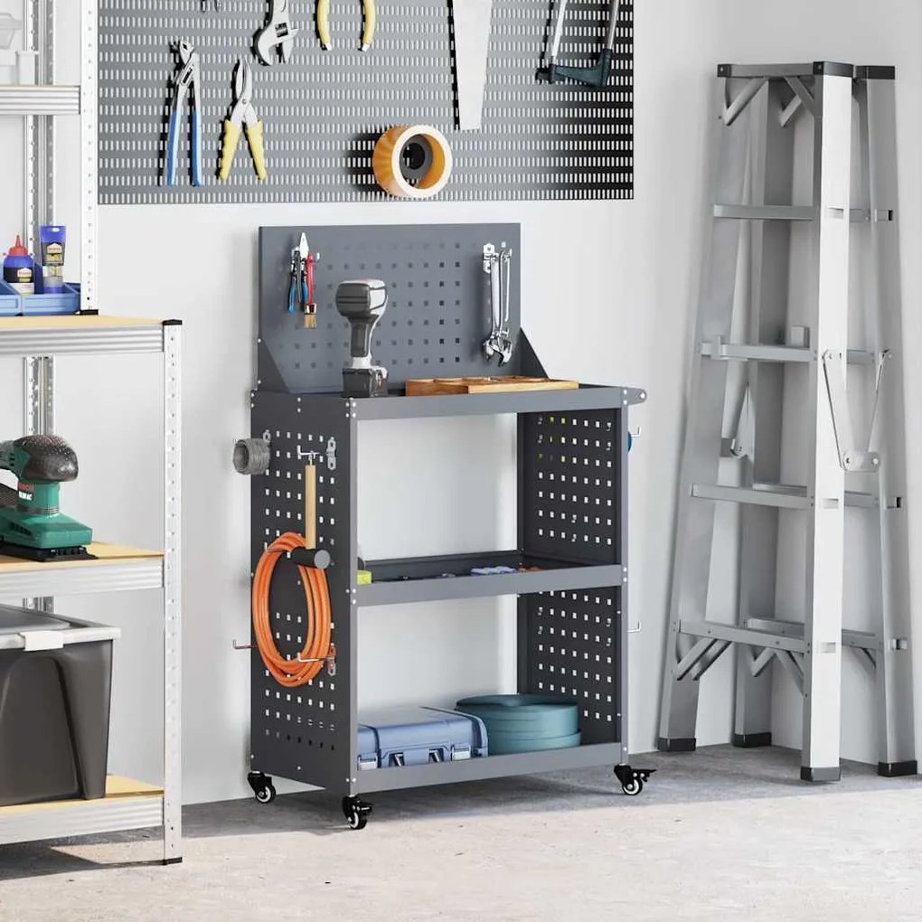 Καρότσι εργαλείων με ράφι με τροχούς Ανθρακί 65 x 35 x 111 εκ