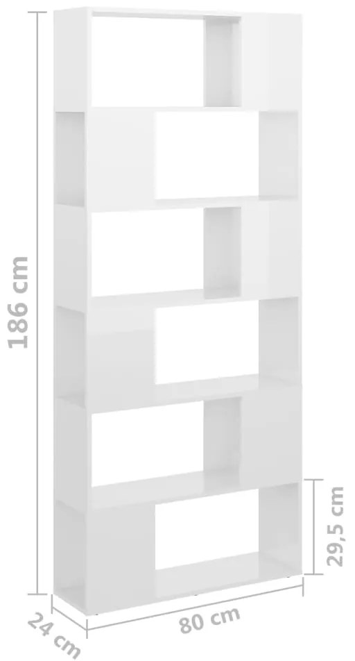 Βιβλιοθήκη/Διαχωρ. Χώρου Γυαλ. Λευκό 80x24x186 εκ. Επεξ. Ξύλο - Λευκό