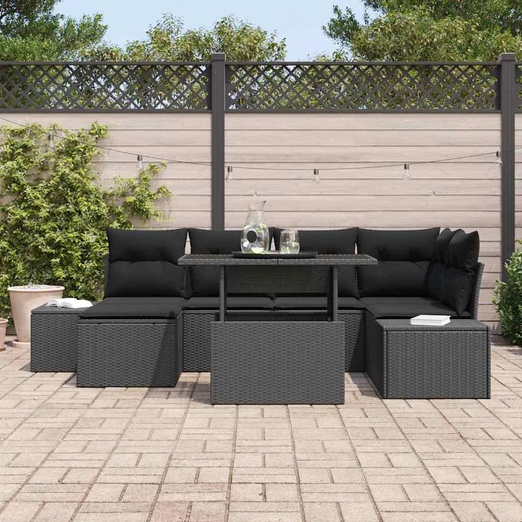 vidaXL Σετ Καναπέ Κήπου με μαξιλάρι 7 pcs Μαύρο