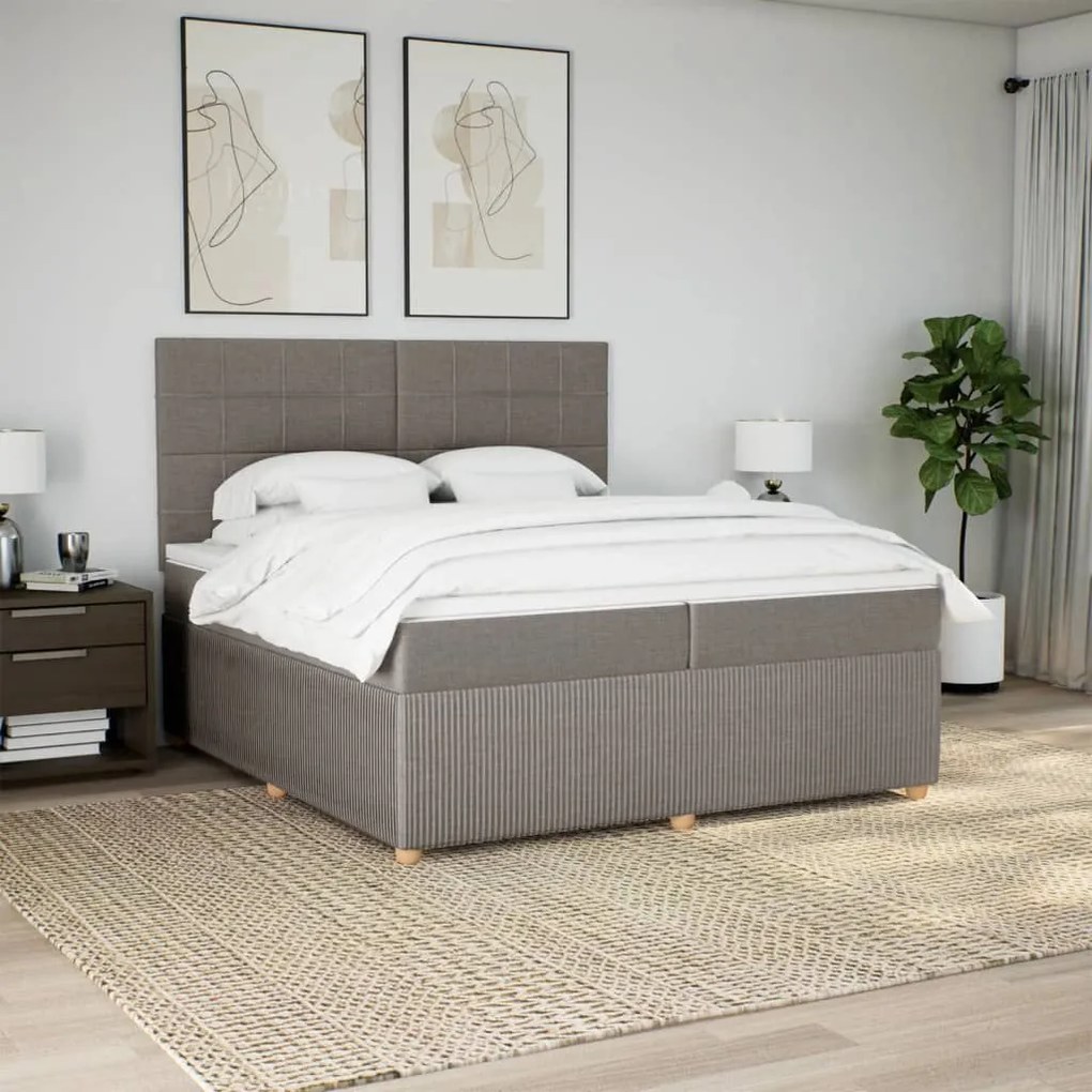 Κρεβάτι Boxspring με Στρώμα Taupe 200x200 εκ. Υφασμάτινο - Μπεζ-Γκρι