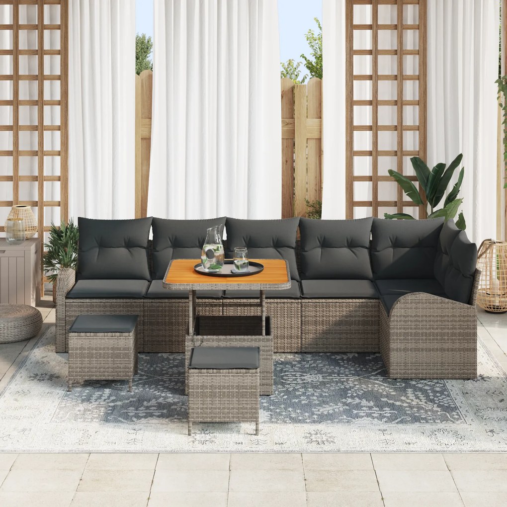 vidaXL Σετ Καναπέ Κήπου με μαξιλάρι 9 pcs Γκρι Πολυ ράταν