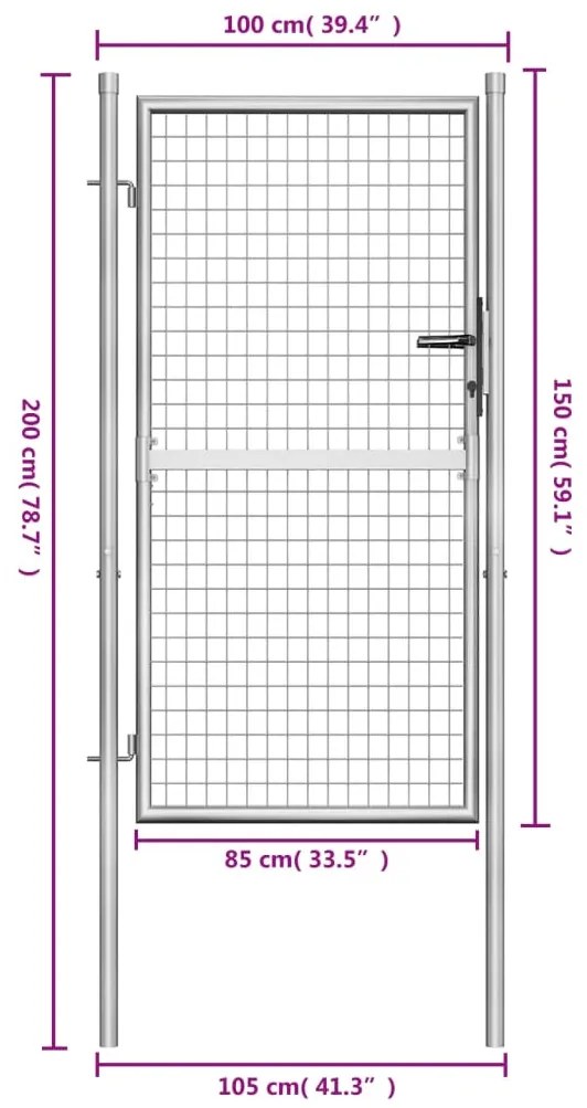 vidaXL Πόρτα Κήπου Ασημί 100x150 εκ. από Γαλβανισμένο Ατσάλι