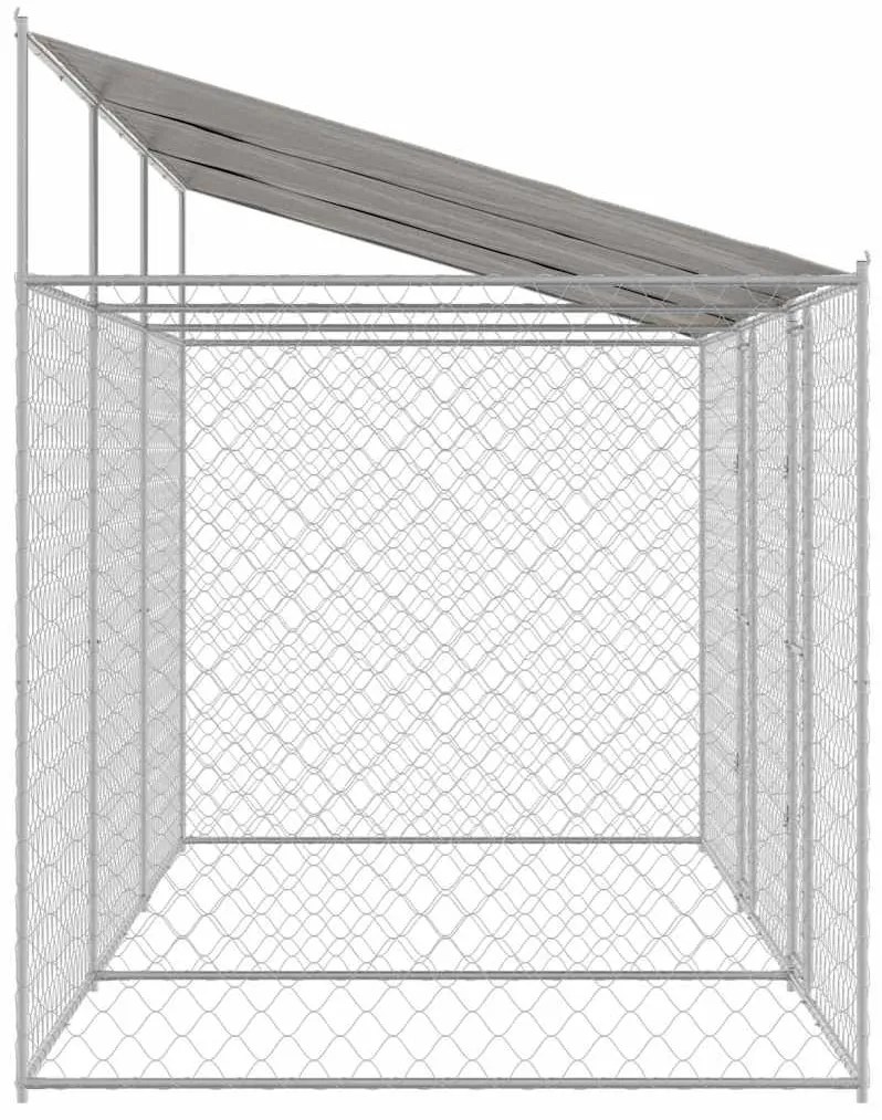vidaXL Κλουβί Σκυλιού με Στέγη Ασημί 600 x 200 x 258 εκ Χάλυβας και PE