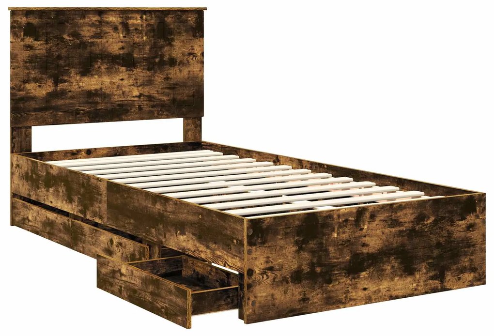 vidaXL Σκελετός Κρεβατιού Καπνιστό Δρύς 100 x 200 cm Μηχανήματος Ξύλο