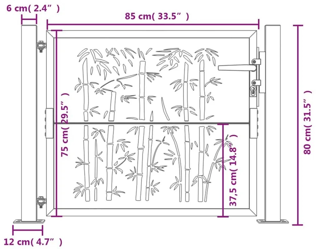 Πύλη Κήπου με Σχέδιο Μπαμπού 105 x 80 εκ. από Ατσάλι Corten - Καφέ