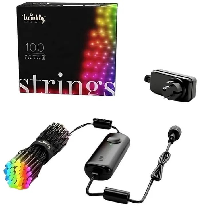 100 Smart LED RGB Twinkly Strings (TWS100STP-BEU) Κανονική Διάταξη, με Μαύρο Καλώδιο, Βluetooth, WiFi, Dimmer Και Έλεγχο μέσω Κινητού Τηλεφώνου