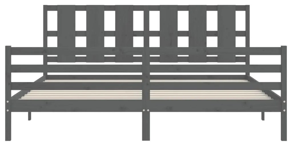 Πλαίσιο Κρεβατιού με Κεφαλάρι Γκρι 200x200 εκ. Μασίφ Ξύλο - Γκρι