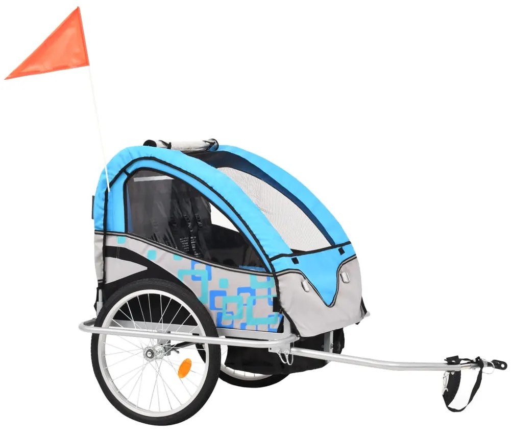 vidaXL Τρέιλερ Ποδηλάτου Παιδιών & Καροτσάκι 2 σε 1 Μπλε και Γκρι