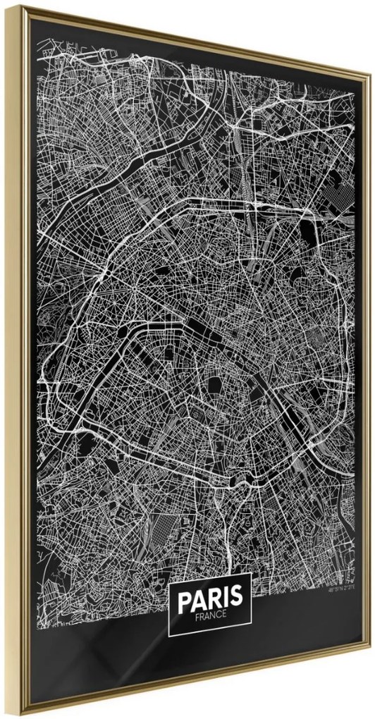 Αφίσα - City Map: Paris (Dark) - 30x45 - Χρυσό - Χωρίς πασπαρτού