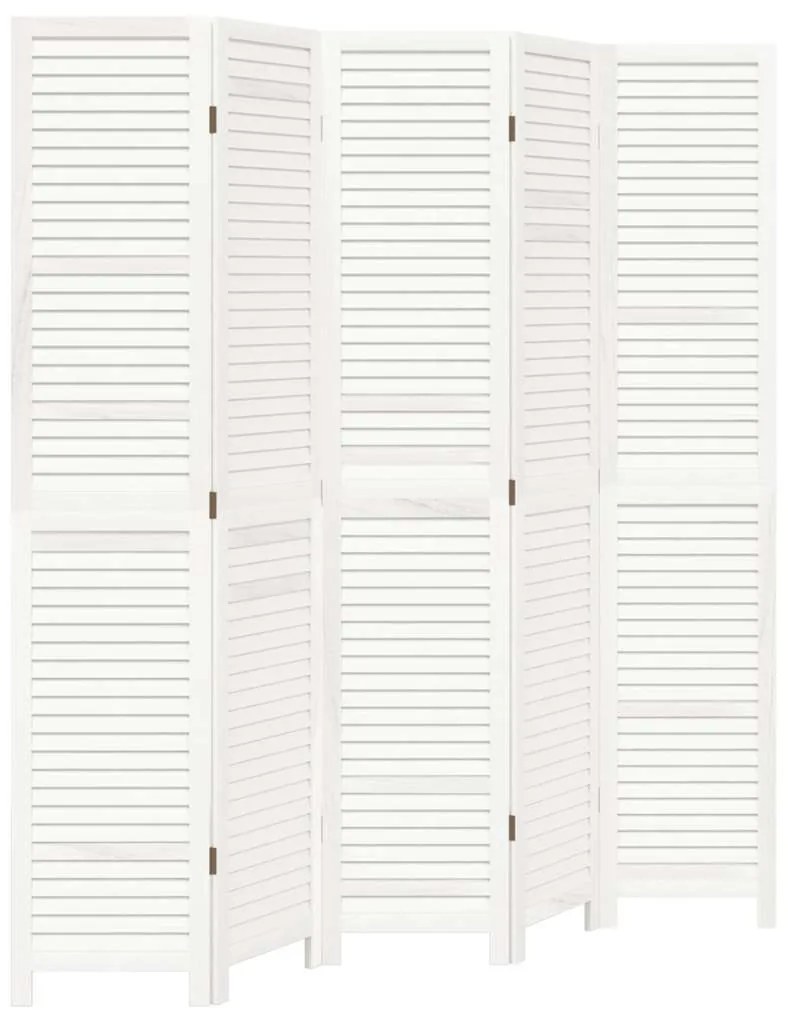 vidaXL Διαχωριστικό Χώρου με 5 Πάνελ Λευκό από Μασίφ Ξύλο Παυλώνιας