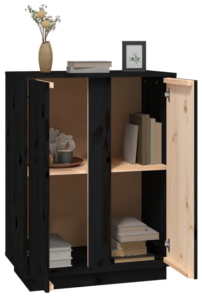 vidaXL Ντουλάπι Μαύρος 60x35x80 εκ. από Μασίφ Ξύλο Πεύκου