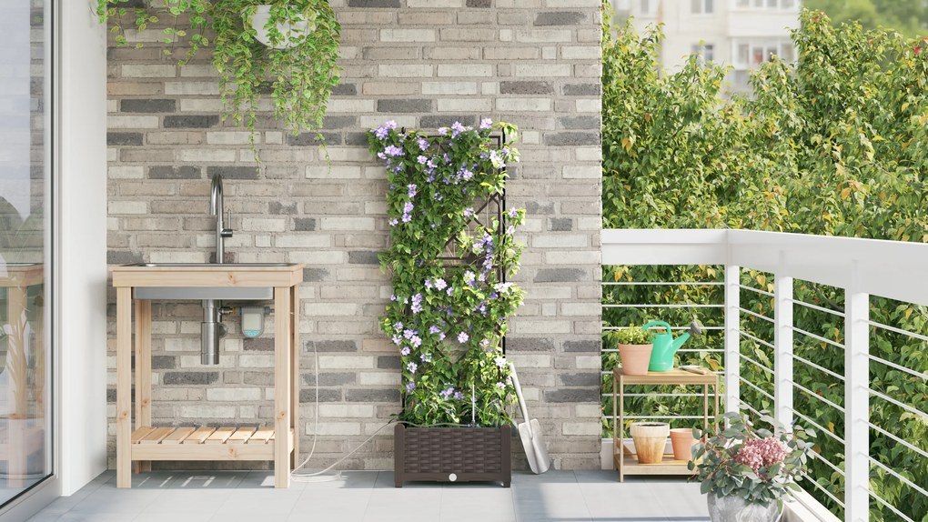 vidaXL Γλάστρες Κήπου 1 τεμ Καφασωτό Καφέ 40 x 40 x 126 cm Πλαστικό