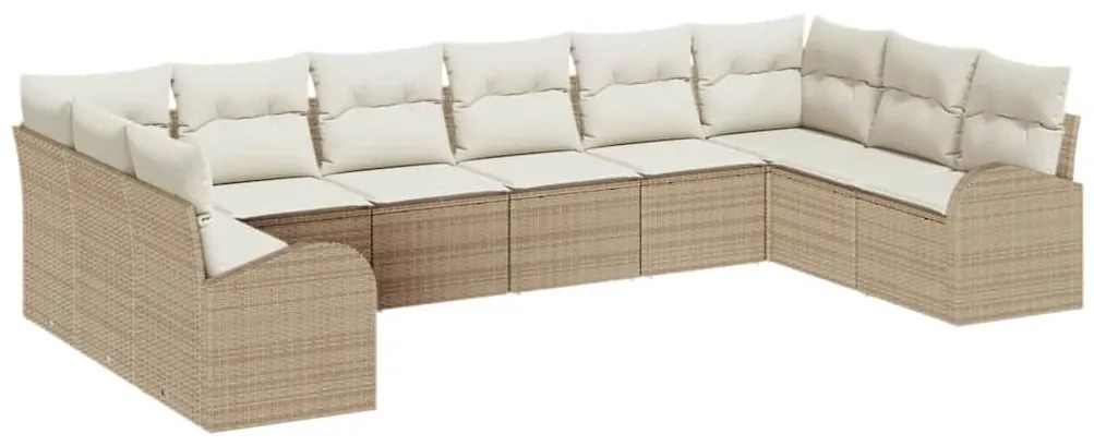 vidaXL Σετ Καναπέ Κήπου 10 pcs Μπεζ, Κρέμα Πολυ rattan, βαμμένο ατσάλι