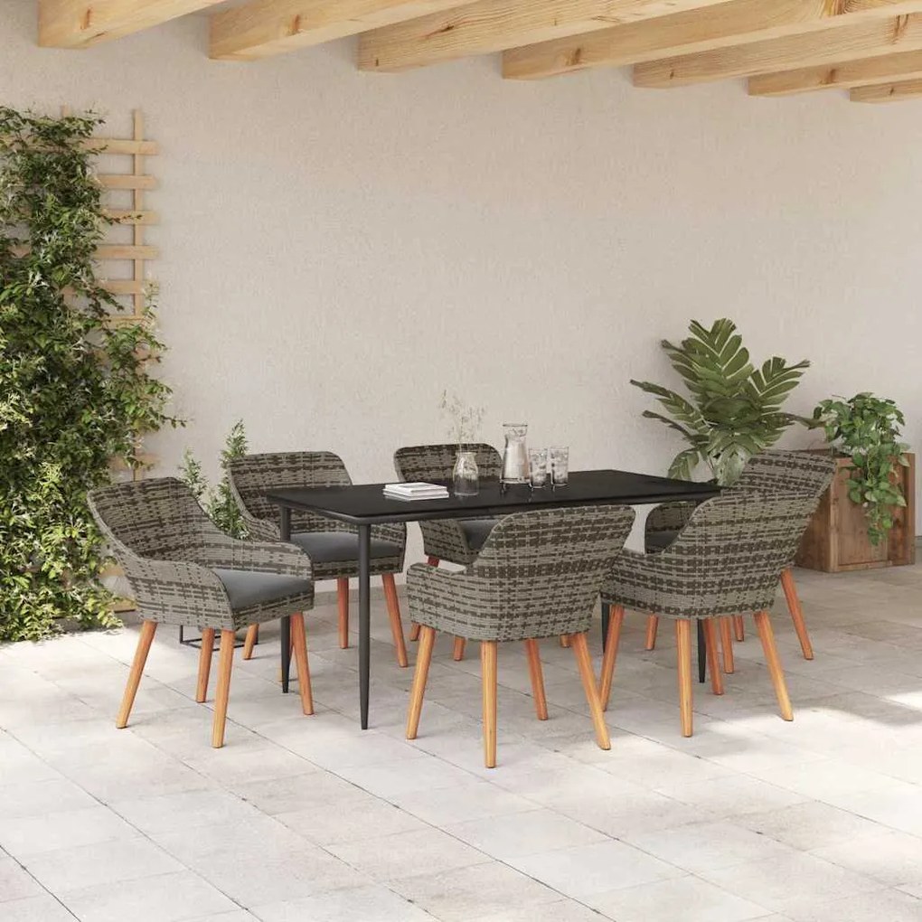 vidaXL Σέτ φαγητού για κήπο με μαξιλάρι 7 pcs Γκρι συνθετικό ρατάν