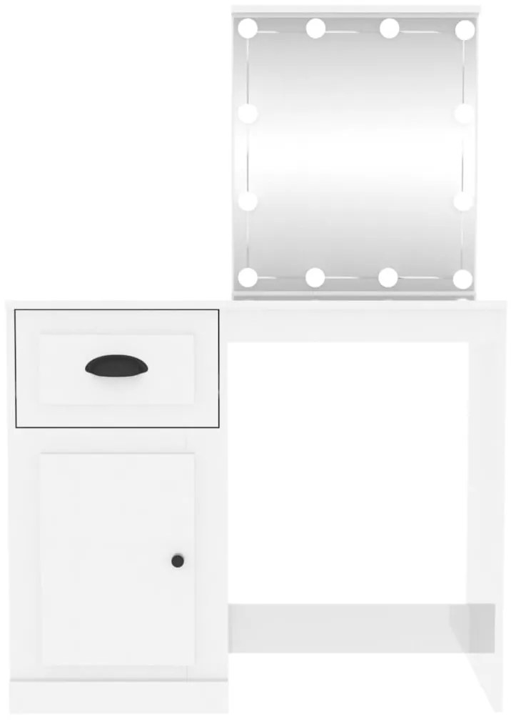 vidaXL Μπουντουάρ με LED Γυαλ. Λευκό 90 x 50 x 132,5 εκ. Επεξ. Ξύλο