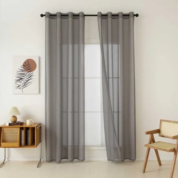 Beauty Home Κουρτίνα γάζα μονόχρωμη με 8 μεταλλικούς κρίκους Sharp Art 8448 140x270 Μπεζ